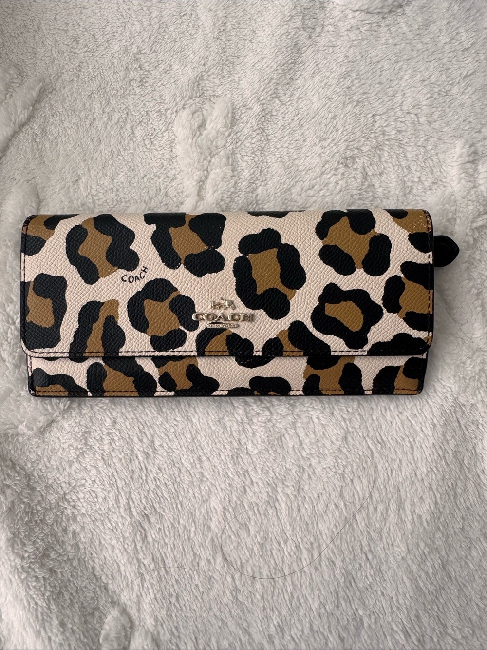 Coach Leopard-Print Continental Wallet in Beige, Brown and Black